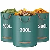 Mokani Lot de 3 sacs à déchets de jardin, 300 L, très résistants avec poignées, sacs de jardin réutilisables, sacs de recyclage pliables pour feuilles, ordures, débris, sacs poubelle de jardin