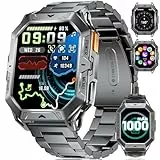 Montre Connectée Homme Militaire,256MB Mémoire avec 1000mAh Batterie pour Android iOS//Boussole/Baromètre,2.13' AMOLED Smartwatch Homme Appel Bluetooth,10ATM Étanche,100+ Modes Sportifs Tracker Fitnes