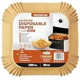 PORTENTUM Papier cuisson air fryer - 100 pièces Food-Grade BPA gratuit, 20 x 20cm, pour friteuse sans huile 5 à 8 litres - Idéal pour la cuisson saine FRYER PAPER
