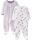 Simple Joys by Carter's 2-Pack Cotton Snap Footed Sleep and Play Dormeuses Tout-Petits, Blanc Licorne/Violet Points, 0-3 Mois (Lot de 2) Bébé Fille
