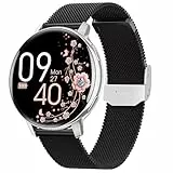 HASAKEI Montre Connectée Femme avec Appel Bluetooth 5.3, Smartwatch IP68 avec Fonction Féminine/120+ Modes Sport/Fréquence Cardiaque/Sommeil/SpO2 Montre Connectée Podomètre Android iOS Noir Argenté