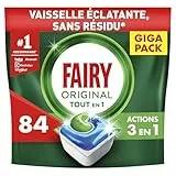 Fairy Original Tablettes Lave-Vaisselle Tout En 1, 84 Capsules, Efficaces Contre Graisse Incrustée, Action Sel et Rinçage, Protection Verre et Argent, Dissolution Rapide