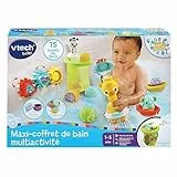 VTech - Maxi-Coffret de Bain Multi Activité, 15 Jouets de Bain Bébé, Animaux, Bateaux, 3 Formes, 3 Balles, Filet de Rangement, Cadeau Enfant Garçon et Fille Dès 1 an - Contenu en Français