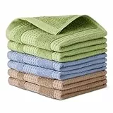 Amazon Basics Torchons de Cuisine Gaufrés en 100% Coton Biologique - Ultra Absorbantes, Séchage Rapide, Chiffons de Cuisine sans Peluches, 31 x 31 cm, Lot de 6 (Assorties Marron, Vert, Bleu Marine)