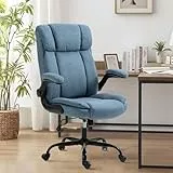LIYURUI Chaise Pivotante Ergonomique, Accoudoirs Rabattables/110° Balancement/Rembourrage Doux/Revêtement en Tissu Respirant, Confortable Hauteur Réglable, Chaise de Bureau/Les Jeux/Ordinateur