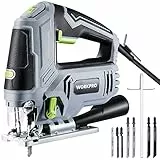 WORKPRO Scie Sauteuse Electrique Filaire 850W avec 6 Vitesses Variables, Changement de Lame sans Outil, Coupe en Biseau à±45°, Lampe LED et 7 Lames en T, 3000 SPM, 4 Réglages Orbitaux, Règle Graduée