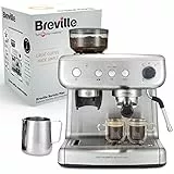 Breville Barista Max Machine à café/machine à expresso | Semi-automatique avec moulin broyeur à grain intégré, buse à vapeur pour faire mousser le lait & pompe italienne de 15 bars [VCF126X]