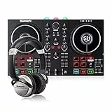 Numark Party Mix II & HF 125 - Contrôleur DJ pour débutants avec lumières LED, carte son et table de mixage DJ pour Serato DJ Lite avec Casque DJ Ultra-Portable