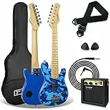 3rd Avenue Pack Guitare Électrique enfant Taille Junior 1/4 pour Débutants, Ampli Portable 5 W, Jack, Housse, Médiators et Sangle – Bleu Camouflage