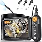 Caméra Endoscopique Double Objectif, Hopefox 1080P HD Ecran IPS 5 Pouces Endoscope Camera avec 8+1 Lumières LED, Caméra Inspection Canalisation, IP67 étanche, Câble Semi-Rigide de 5M