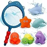Jouets de Bain Bébés 7 Pièce Jeux de Bain, Animaux Jouets Flottants, Jouet de Piscine, Salle de Bain Jouets pour Garcon Fille, Filet Jouet Bain Bébé pour Bébés Enfant 1 2 3 4 5 Ans