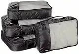 Amazon Basics Cubes d'emballage pour Valise, Organisateurs de Voyage, Fermeture Éclair, Lot de 4, 2 Grandes et 2 Moyennes, Noir