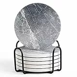 LIFVER Dessous de Verre, Lot de 6 Sous Verre avec Support, Absorbants Coaster en Céramique Antidérapants pour la Maison, le Café et les Bars - Dessous de Verre Gris
