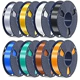 SUNLU PLA+ Filament pour imprimante 3D, lot de filaments PLAPLUS en soie 250g, filament 3D en soie lisse de 1.75mm, bobine de 250g, 8 rouleaux, noir+blanc+or clair+argent+laiton+cuivre rouge+bleu+vert