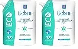 BIOLANE - Gel douche corps et cheveux 2 en 1 - Eco Recharge - Gel lavant - 500ml - 97% Origine Naturelle - Doux - Peaux Sensible - Cheveux Fins - Bébé - Fabriqué en France (Lot de 2)