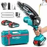 Mini Tronçonneuse à Batterie, Seesii 6 Pouces Tronçonneuse Électrique sans Fil, avec Injecteur de Lubrifiant et 2 Batteries, Mini Scie à Chaîne Électrique Rechargeable, 2 Chaînes