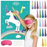 FEPITO Pin the Horn sur le jeu de fête d'anniversaire de Licorne avec 24 cornes pour les fournitures de fête de Licorne, décorations de fête d'anniversaire pour enfants