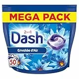 Dash 2en1 PODS Envolée d'Air, 50 Lavages, Lessive Capsules 3-en-1, 3 Semaines de Fraîcheur avec Lenor, Parfum Brise Marine et Fleurs Fraîches, Efficace en Cycle Froid, Fabriquée en France