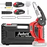 Mini Tronçonneuse à Batterie, Avhrit Tronçonneuse Électrique Portable de 6 Pouces, 2 Batteries, Plaque de Protection Élargie, Tronçonneuse Sans Fil pour Branches, Cour, Maison et Gardin