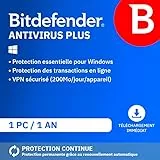 Bitdefender Antivirus Plus 2025 | 1 Appareil | 1 An | PC | Code d’activation par email | Renouvellement Automatique