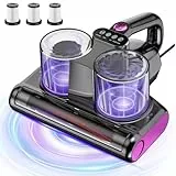 JPHYLL Aspirateur Anti-acariens pour Matelas Puissance d'aspiration 16Kpa Aspirateur à Lit Lumineux UV-C 253,7nm avec 3 Filtres HEPA Technologies de Rouleau de Brosse Thermique à Ultrasons