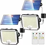 PIKOY Lot de 2 lampes solaires d'extérieur pour jardin, 318 LED/10 m/5 modes : lampes solaires de sécurité avec détecteur de mouvement pour jardin, clôture, inondation, garage