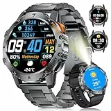 LIGE Montre Connectée Homme avec 500mAh/1.43' AMOLED/LED Lampe, Smartwatch Homme avec Appel Bluetooth/110+ Sportifs/Moniteur de Fréquence Cardiaque et Sommeil, IP68 Étanche Android iOS, Noir