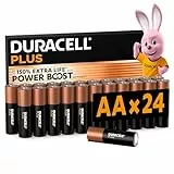 DURACELL Plus Piles AA (Lot de 24) – Piles Alcalines 1,5 V–Durent jusqu’à 150 % plus longtemps grâce aux Actifs POWER BOOST–Fiable pour vos Appareils du Quotidien–Emballage 0 % Plastique –MN1500