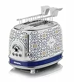 Ariete Toaster 155 Capri, Style Méditerranéen, 2 Fentes Larges, 6 Niveaux de Brunissement avec Ejection Automatique, Bac à miettes, Fonctions de Grillage, Chauffage et Décongélation, 810W