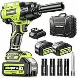 Robustrue - Clé à chocs sans fil 1000 N.m (700 pieds-lb), pistolet à choc 1/2 sans balais à couple élevé, batterie 2 x 4,0 Ah 21 V maximum, chargeur rapide, 4 prises, pistolet