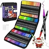 VAKKI Feutres Coloriage Adulte, 60 Couleurs Double Pointe Feutre Aquarelle pour Dessin,Feutres Coloriage Mandalas, Manga, Doodling et Calligraphie, Brush Pen pour Débutants et Artistes