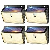 nipify Eclairage Exterieur Détecteur de Mouvement 4 Pack, Lumiere Solaire Exterieur avec Étanche, 3 Modos Lampe Solaire Extérieur Pour Jardin Mural Chemin Garage Patio Blanc Chaud