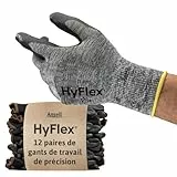 Ansell HyFlex 11-801 Gants de Travail Professionnels, Enduction Nitrile Résistante à l'Abrasion, Protection Industrielle Multiusage, Manutention et Mécanique, Noir, Taille L (12 Paires)