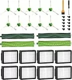 Pièces de Rechange pour iRobot Roomba E5 E6 i7 i7+ i3 i3+ i4 i4+ i6 i6+ j7 j7+, Kits Accessoires Remplacement pour Roomba i/e/j Séries, 4 Brosses en Caoutchouc, 8 Filtre HEPA, 10 Brosses Latérales