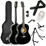 3rd Avenue Pack Guitare Acoustique 4/4 Taille Standard pour Débutants, Housse, Médiators, Jeu de Cordes de Rechange, Stand, Sangle, Capodastre – Noir