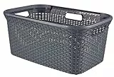 CURVER | Panier à linge 45L Aspect rotin, Anthracite, 59,2 x 38 x 27 cm, Plastique