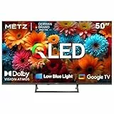 Metz QLED TV 50 Pouces (126 cm) 4K Smart LED Television Google Tele HDR 10 MEMC DBX Dolby Atmos Game Hub EyeCare Tuner DVB-T/-T2/-C/-S/-S2 CI+ (2025 Modèle, Noir 50MQF7500Z)