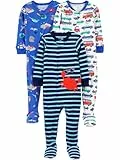 Simple Joys by Carter's Lot de 3 pyjamas avec pieds ajustés en coton pour tout-petits et bébés garçons, Blue Sea Life/Navy Stripe/White Cars, 6-9 mois
