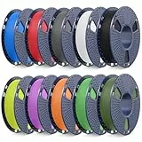 SUNLU Pack 10 Couleurs Filament PLA Mat 1.75mm, Filament PLA Mat pour Imprimante 3D, 250G/Bobine, Total 2.5kg, Noir+Blanc+Gris+Rouge+Bleu+Vert+Jaune Fluorescent+Orange+Violet+Vert Olive