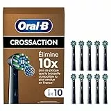 Oral-B Pro Lot De 10 Brossettes De Rechange Cross Action, AUTHENTIQUES, Noires, Nettoyage En Profondeur, Têtes Rondes, Embouts Pour Les Brosses A Dents Electriques Oral B Pro, Carton
