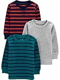 Simple Joys by Carter's 3-Pack Thermal Long Sleeve Shirts Ensemble, Bleu Marine Rayures/Gris Chiné/Vert Sarcelle, 2 Ans (Lot de 3) Bébé garçon