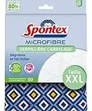 SPONTEX - Serpillère Spécial Carrelage XXL - 100% microfibre - Dégraisse juste avec de l'eau - Elimine 99% des bactéries - Motifs originaux - Taille XXL