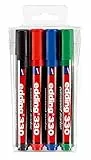 edding 330 Marqueur permanent - noir, rouge, bleu, vert - 4 stylos - pointe biseautée 1-5 mm - sèche vite, résiste à l'eau et aux frottements - pour carton, plastique, bois, métal, verre