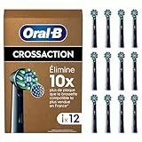 Oral-B Pro Brossettes De Rechange Cross Action ORIGINALES, Lot de 12 Embouts Ronds, Noirs, Compatibles Avec Des Brosses Electriques Oral B Pro, Filaments Pour Eliminer La Plaque Dentaire, En Carton