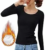 Urijk T-Shirt Thermique à Manches Longues pour Femme-Maillot De Corps Doublure Fluff Chaud Polaire Manches Longues T-Shirt Épais Et Chaud sous-Vêtements Thermique pour sous Vetement Thermique Femme