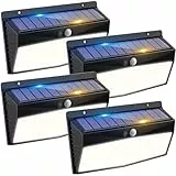 Peasur 368LED Lumiere Exterieur Detecteur de Mouvement, 3 Mode Lampe Solaire Extérieur, Étanche Eclairage Exterieur pour Mural Jardin Outdoor Blanc Froid [Lot de 4]