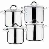 Renberg Sara - Sets de poêles et casseroles Acier Inoxydable avec Couvercle ollas 16x14.5cm 2.9l; 18x16.0cm 4.0l; 20x17.5cm 5.4l; 24x19.5cm 8.8l Bon pour l'induction