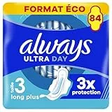 Always Ultra Serviettes Hygiéniques, Taille 3, Day & Night, 84 Serviettes Avec Ailettes, Flux Abondants Jour et Nuit, Format Eco, Max Confort, Super Absorbantes et Ultra Fines