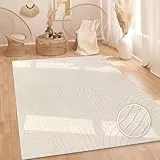 Paco Home Tapis Salon Chambre Adulte Poil Long Shaggy Motif Scandinave Motif Boho Arc-en-Ciel Lavable Beige Crème, Dimension:120x160 cm