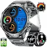 LIGE Montre Connectée Homme avec Écran HD de 1,85'' et Torche LED,800mAh,Smartwatch Homme avec Appel Bluetooth,IP68 Étanche 110+ Sportifs/Sommeil Moniteur,pour Android iOS